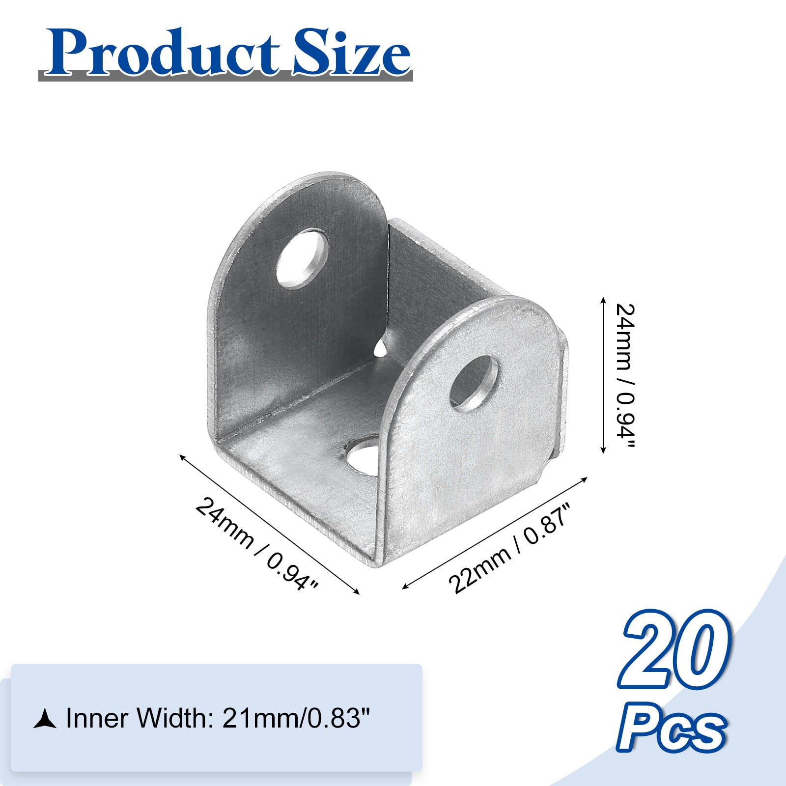 Uxcell 20 Pcs U Bracket for 0.83" Panels, 22 x 24 x 24mm Metal U Shaped Fasteners Brackets for Guardrail or Partitions Connection, Silver