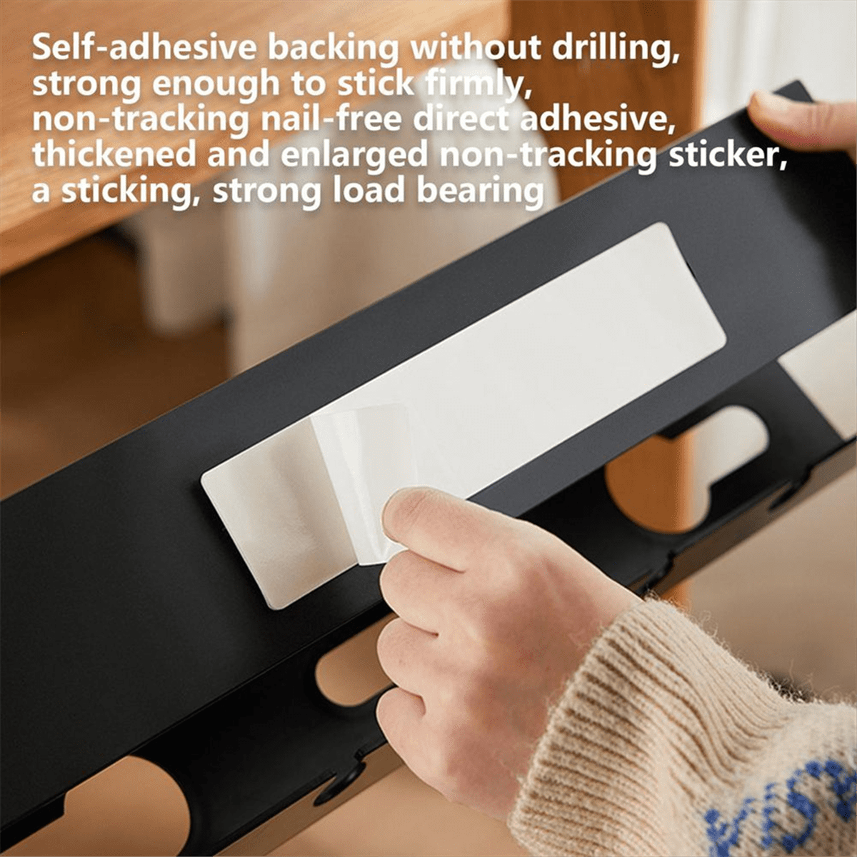 Under Desk Cable Management Tray Self-Adhesive Desk Cable Organizers Perforated Design Cable Hider Strip Holder Black