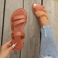 thumbnail image 7 of Narveanno Women's Cross Strappy Leather Flats Sandal Cute Dressy Toe Ring Open Toe Slip on Slide Sandals Brown 8.5, 7 of 7