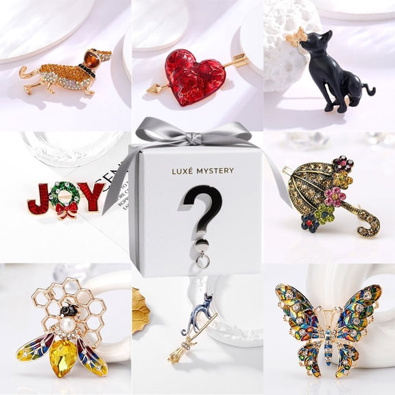 Women Alloy Brooch Mystery Blind Box 8 Styles Animal Floral Holiday Random Surprise Gift