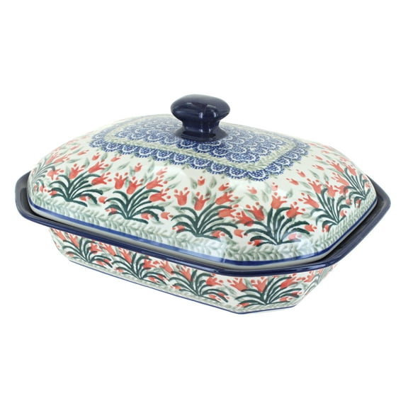 Blue Rose Polish Pottery Spring Tulip Medium Covered Baker