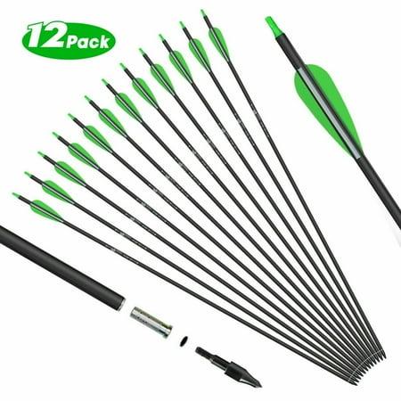 12pcs/set Archery Mixed Carbon Hunting Target Arrows 30 spine 500 For Recurve & Compound Bows with Replacement Arrowhead