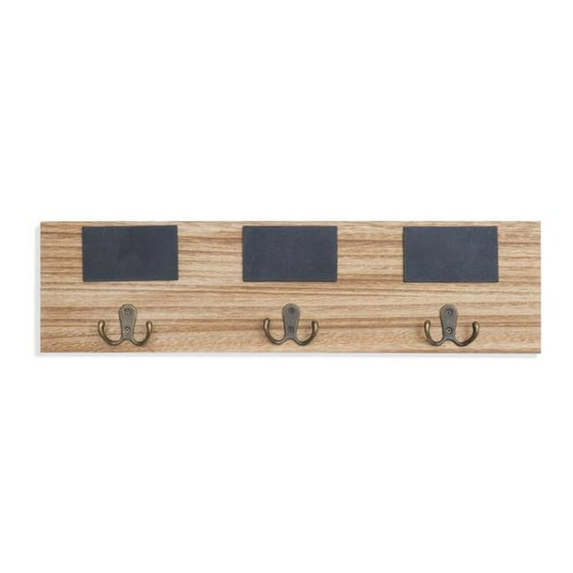 Danya B BR181021 Rustic Wall Mount Entryway Coat Rack with 3 Metal Double Hooks & Chalkboard Tags