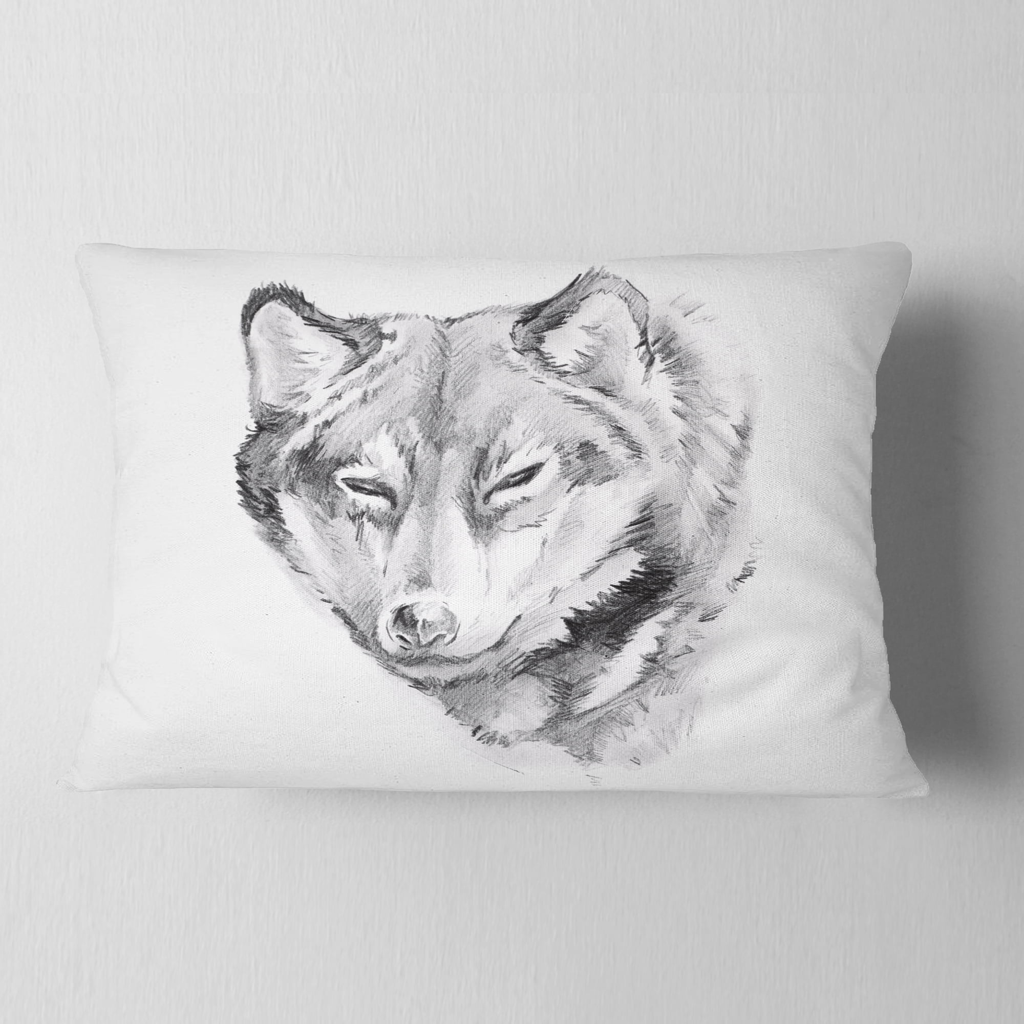 Designart Wolf Tattoo Art - Animal Throw Pillow - 12x20