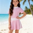 thumbnail image 1 of SGMVNU Girls 1 Piece Swimdress with Shorts Zip up Swimsuits Summer Short Sleeve Bathing Suit Beach Pool Swimwear (Size 6-7 Years, ww1-Pink), 1 of 2