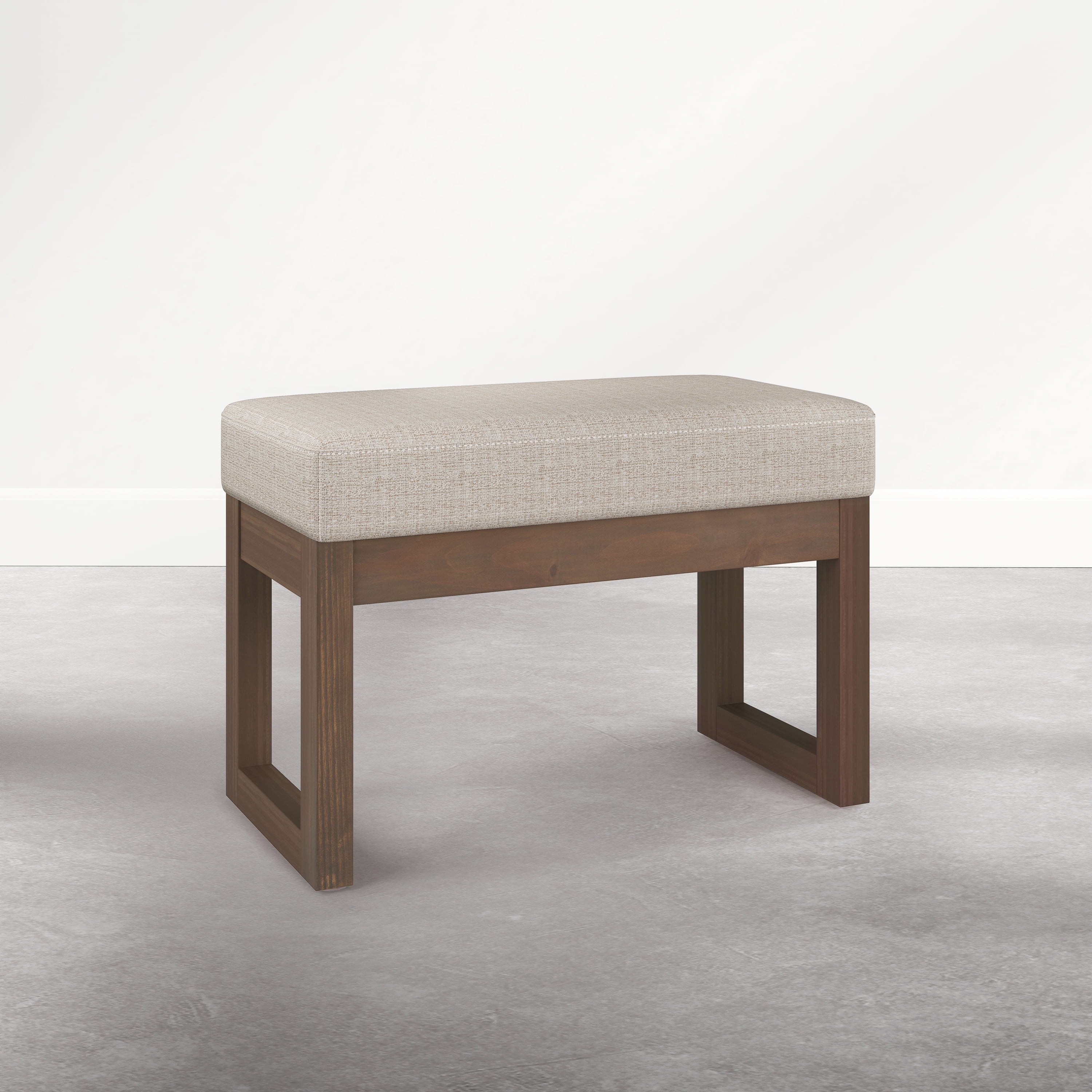 Simpli Home Milltown 27 inch Wide Solid Wood Rectangular Upholstered Footstool Bench, Beige Cream