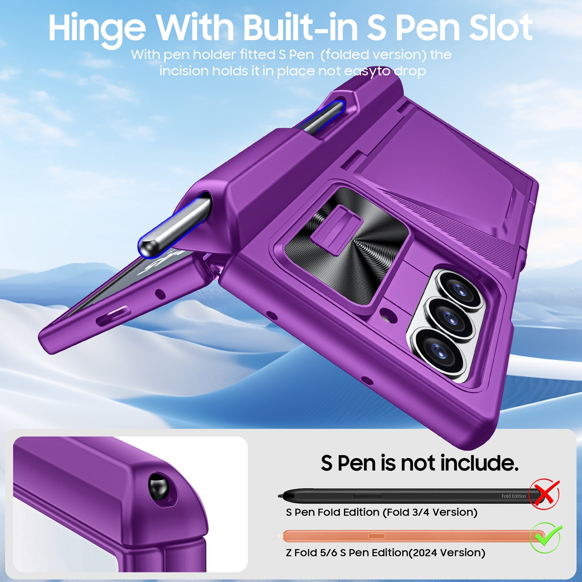 Oupeigar for Samsung Galaxy Z Fold 6 Phone Case,with RFID Cards Holder,S Pen Holder,Camera Cover, Shockproof Silicone Protective Wallet Case-Purple