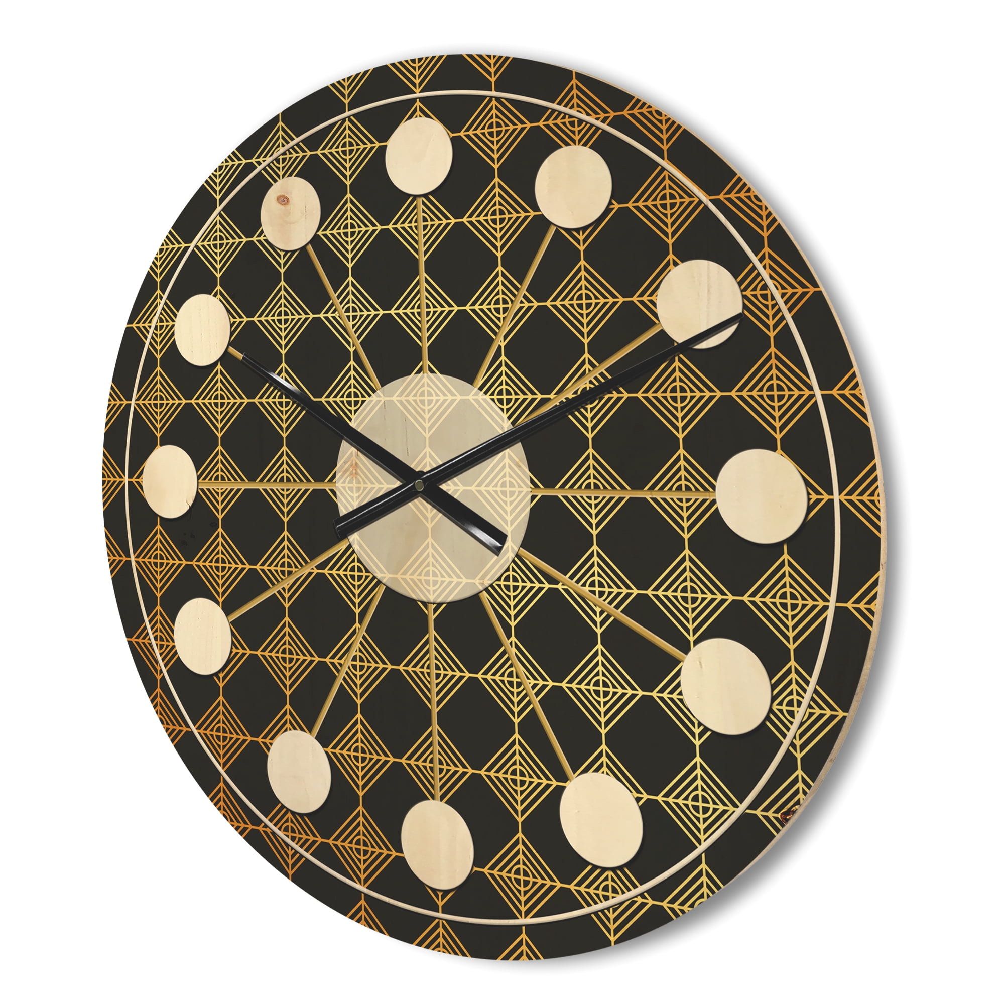 Designart 'Metallic Golden Luxury Geometrics XII I' Mid-Century Modern Wood Wall Clock