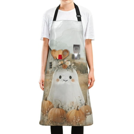

Yayeee Apron for Cooking with Pockets Water Resistant Adjustable Neck Strap Cute Halloween Pumpkins