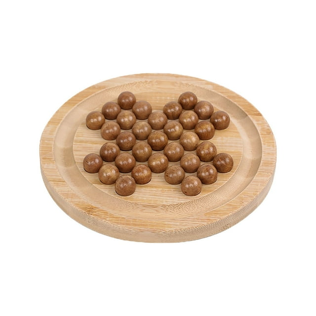 BINGLI Wooden Solitaire Game –Peg Solitaire Puzzle Toy - Classic Board Game Marble Chess Mind Game, Round Board with Wooden Balls One Player Gameplay Brainteaser Puzzle