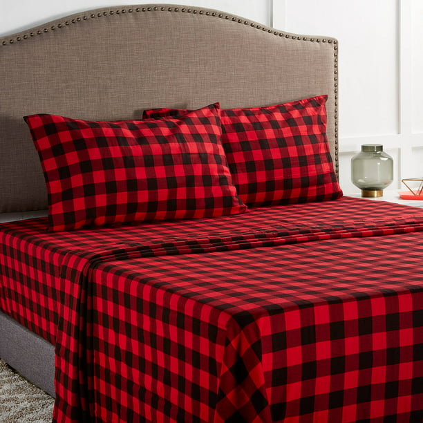 Mainstays Flannel Sheet Set Red Plaid, King Flannel Bed Sheets