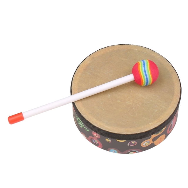 Yeacher Tambour à Main Orff Instrument de Percussion Musical Instrument de Batterie Portable avec Baguette 6 Po