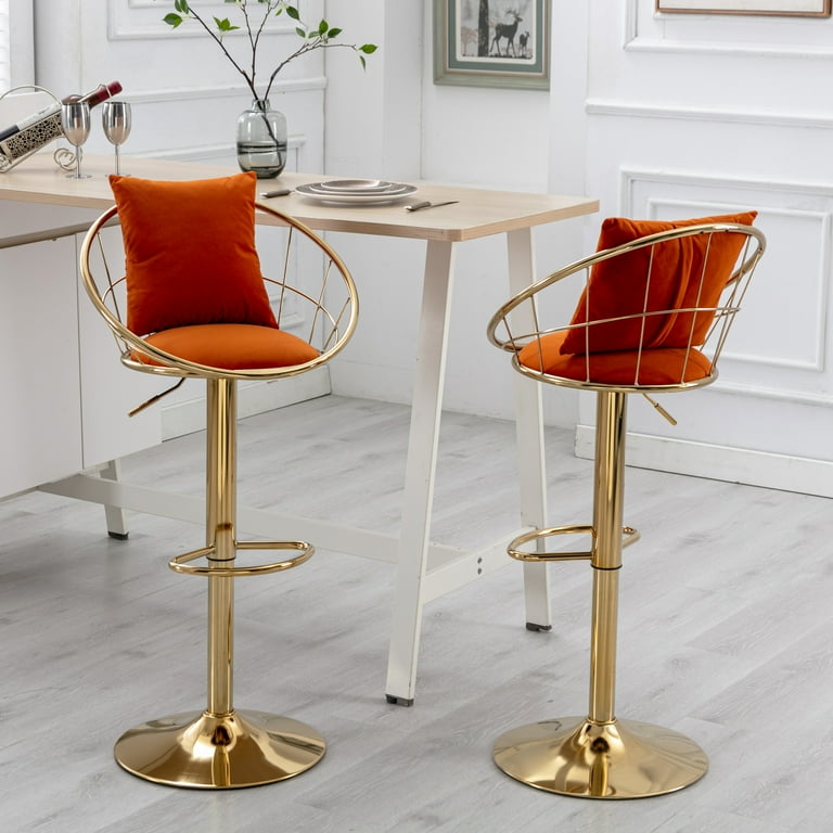 Velvet Swivel Bar Stools Set of 2 Height Adjuatble Counter Height Bar Stools with Pillows and Gold Metal Base Upholstered Swivel Dining Chairs Bar Chairs for Kitchen Island Bar Pub Cafe