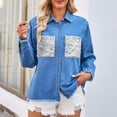 thumbnail image 6 of Womens Coats Lapel Long Sleeve Solid Color Denim Jacket,Denim Jacket for Women Blue M, 6 of 6