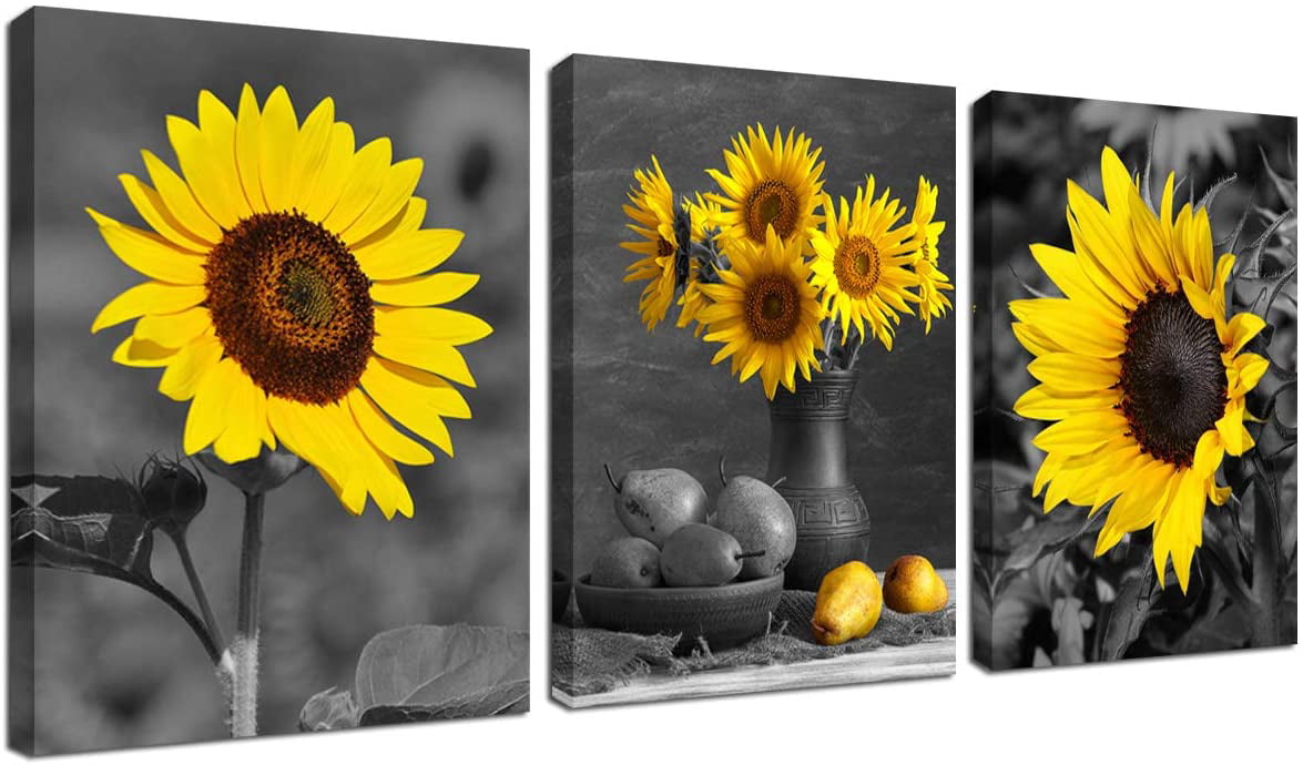Wall art decoration set of 5 pieces PVC/Canvas Sunflowers field 