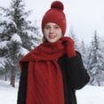 thumbnail image 2 of HNMKIU Winter Knitted Scarf Hat Set Thermal Lined Outdoor Riding Ear Cold Weather Cozy Windproof Unisex Red - One Size, 2 of 5