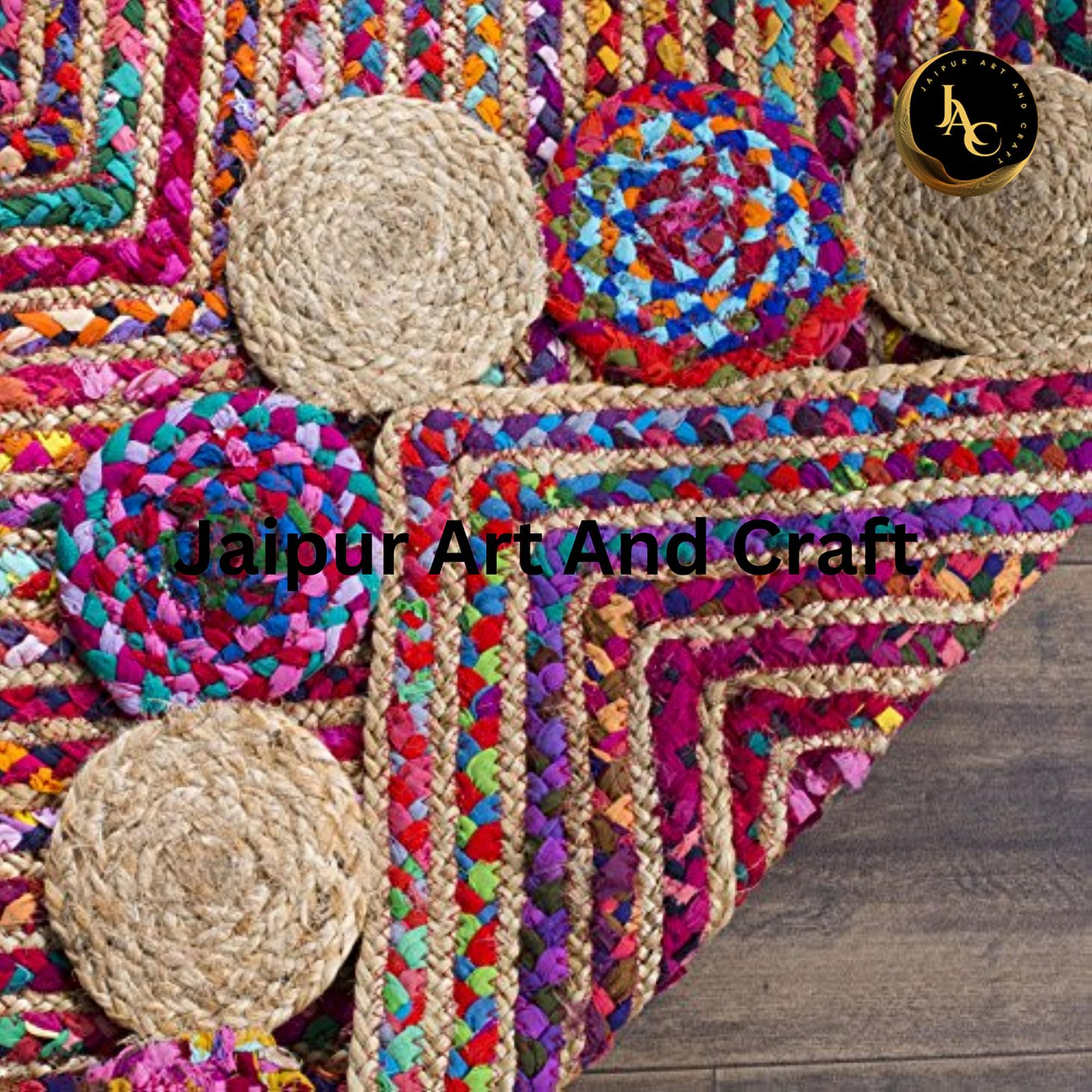 Jaipur Art And Craft Bohemian Runner Braided Jute with Multicolor Cotton Area Rug (2.6x8 Sq ft)