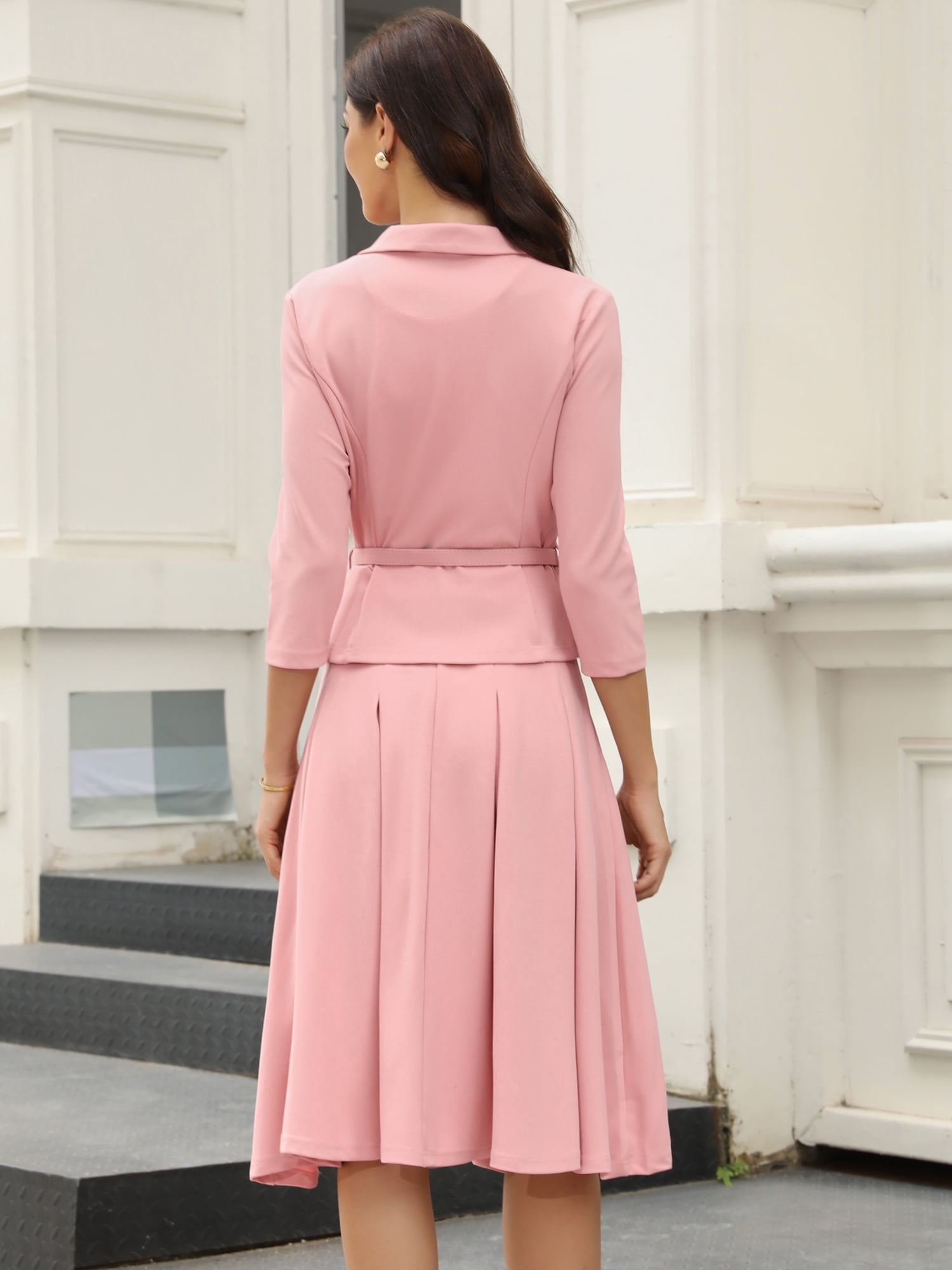 DARING DIVA 2Pcs Women's Office Blazer Jacket Pleated Skirt Suit Set XL Dusty Pink