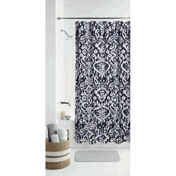 Black White Modern Ikat Shower Curtain, Ikat Shower Curtain