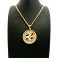 thumbnail image 2 of Stone Stud Dominican Republic Waving Flag Medal with 3mm Cuban Chain Necklace, Gold-Tone/24", 2 of 2