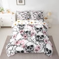 thumbnail image 2 of Manfei Floral Skull Bedding Sets Twin Size,Grey Pink Comforter Sets with Sheets,Happy Halloween Bed in a Bag Twin size,Breathable Gothic Room Decorative,Reversible,7-Piece, 2 of 6