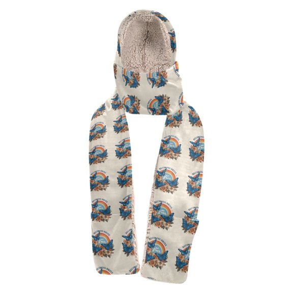 BZSMCE Warm Fleece Hood Scarf Wrap Blue Dream Pattern
