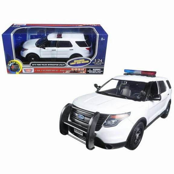 2015 Ford Police Interceptor Utility White with Light Bar and Sound 1/24 Diecast Model Car by Motormax