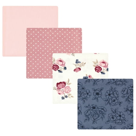 Luvable Friends Hudson Baby Flannel Receiving Blankets 4pk, Blush Rose Floral