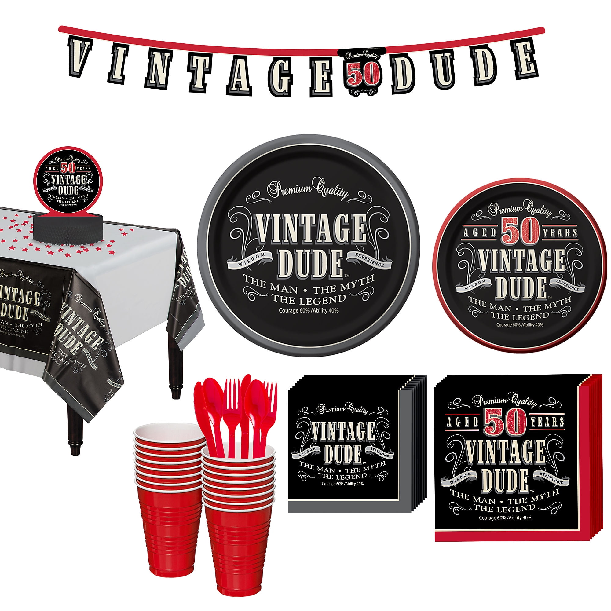 Vintage Dude 50th Birthday Party Kit for 16 Guests, 167 ...