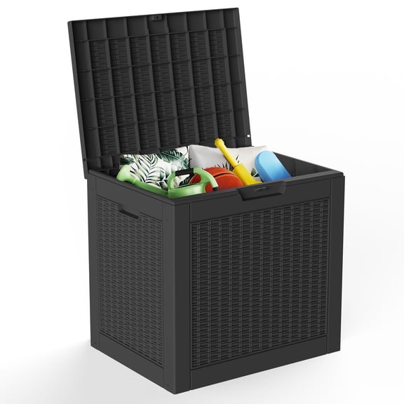 Chiccushion 30 Gallon Outdoor Patio Box Deck Elegant Vine Pattern Weather Resistant Storage Case for Yard Pool Landscape, Black