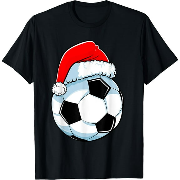 Soccer Christmas Funny Santa Hat Ball Sports Men Kids Boys T-Shirt