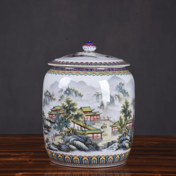 Large Ceramic Rice Bucket with Lid, Dispenser Airtight Rice Kitchen Sealed Jar Grain Food Dispenser Ceramic Cylinder Food Storage Container for Coffee