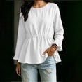 thumbnail image 4 of Lenpel Womens Fall Tops Casual Loose Long Sleeve Ruffle Cuffs Shirts Fashion Drawstring Crew Neck Peplum Blouses, 4 of 5