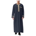 thumbnail image 2 of Men's Kaftan Thobe Saudi Arabic Middle East Robes Breathable Long Sleeve Clothing Ramadan Jubbah Sleepwear Summer Robes Solid, 2 of 4