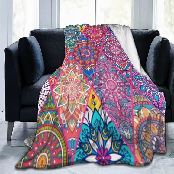 Boho Throw Blanket for Bed Couch Colorful Bohemian Collage Cozy Soft Fleece Blanket for Women Men Adults Flannel Comfy Warm Blankets for Winter Decorative Lightweight Microfiber Blankets 50x60 Inches