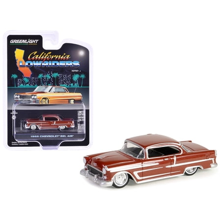 1955 Chevrolet Bel Air Lowrider Red Metallic and Silver "California Lowriders" Series 5 1/64 Diecast Model Car by Greenlight
