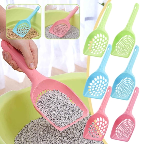 Coziro Deep Shovel Cat Litter Scoop with Small Holes & Ergonomic Long Handle, Durable Plastic Non-Stick Kitty Poop Sifter, Solid Green, 1-Pack