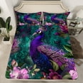 thumbnail image 2 of Manfei Zoo Animal Peacock Queen Sheet Sets,Country Floral Flat Sheet,Boho bohemian Theme Queen Fitted Sheet Forkids,Super Cozy Room Decor,4pcs, 2 of 7