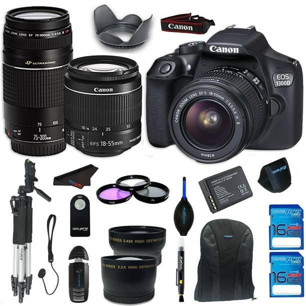 canon eos 1300d canon eos rebel t6 dslr camera with 18 55mm is ii lens 75 300mm f 4 5 6 iii lens extra battery tripod telephoto wide angle