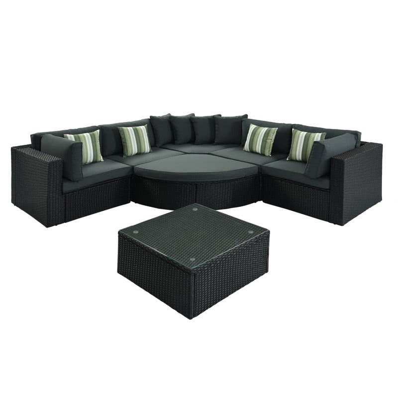 7-Piece Outdoor Wicker Sectional Sofa Set with Coffee Table and Ottoman, Patio Furniture Set with Pillows, Conversation Sofa For Patio, Garden, Deck