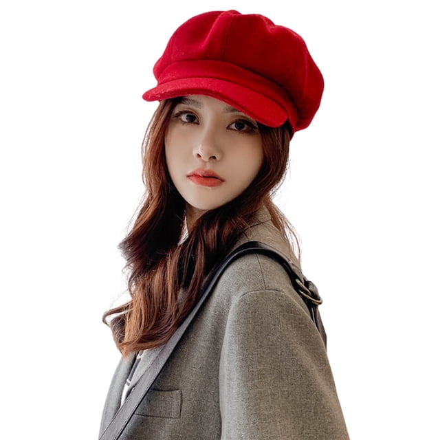 Gorra de vendedor de periódicos para mujer, mezcla de lana, Retro, Color sólido, moda para niñas, Gatsby, taxista, boina con visera, gorras para mujer