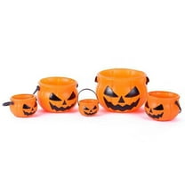PEIBang Orange Halloween Pumpkin Candy Basket with Handle - Spooky Party Decor, Trick or Treat Bucket, Plastic Pumpkin Jar for Holiday Decorations