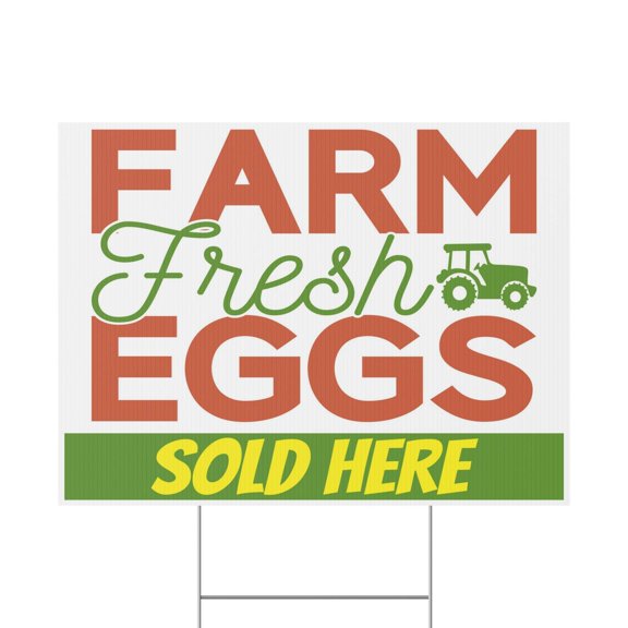 Farm Fresh Eggs Sold Here Yard Sign, 18x12, 24x18, 36x24, H-Stake Included, v4