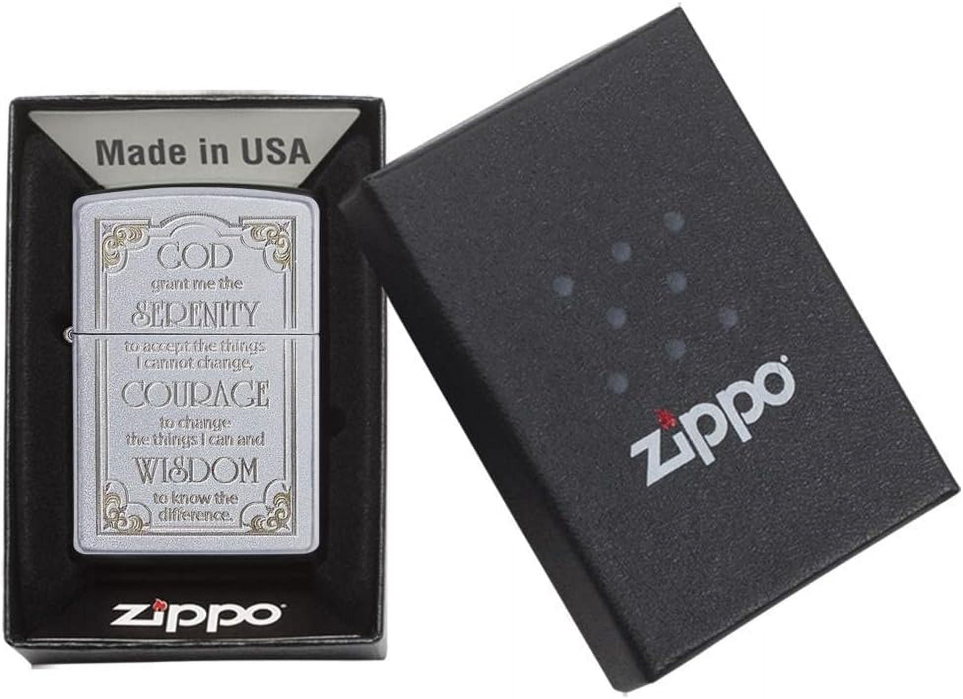 Zippo Lighter- Personalized Engraved Message on Backside Cross Prayer Design Windproof Lighter (Serenity Prayer 28458)