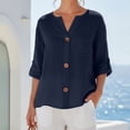thumbnail image 2 of Kezqiaxn 3/4 Length Sleeve Womens Tops Summer V-Neck Button Up Shirt Loose Fit Work Blouses Plus Size Fashion, 2 of 6