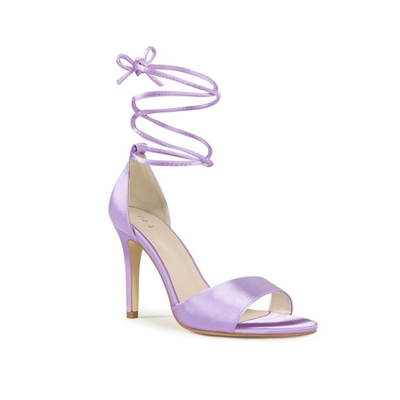 BLISSFUL STEP Satin Lace Up Stiletto Heeled Sandals for Women Purple 6