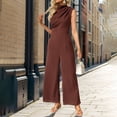 thumbnail image 5 of Women's Wide Leg Jumpsuit Mock Neck Cap Sleeve Elegant Dressy Casual Outfit, 5 of 6