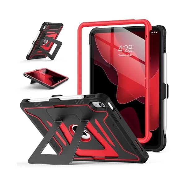 wonim11 Soke Case for iPad (A16) 11th Generation 11-Inch 2025 /10th Generation 10.9-Inch 2022, with Screen Protector and Multi-Angle Kickstand, Rugged Full Body Heavy Duty Protective Cover - Black Red