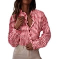 thumbnail image 2 of Endives Womens Button Down Blouse Plaid V Neck Casual Long Sleeve Tops Work Checkered Shirt Trendy Spring Outfit, 2 of 6