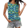thumbnail image 2 of Pounoo Womens Tank Tops Tropical Print Sleeveless Crew Neck Loose Fit Breathable Stretchy Pullovers Casual Daily Blouses Vacation Style Gift, 2 of 6